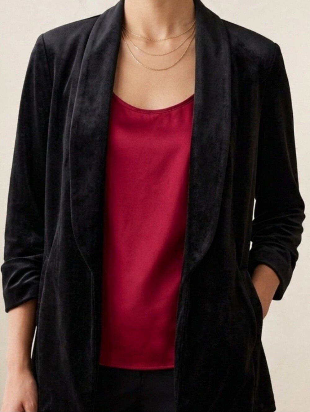 Cartonnier Black Velvety Open-Front Blazer